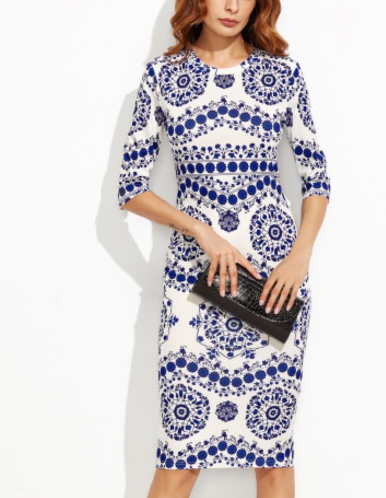 Blue and white 3/4 sleeve dress😍